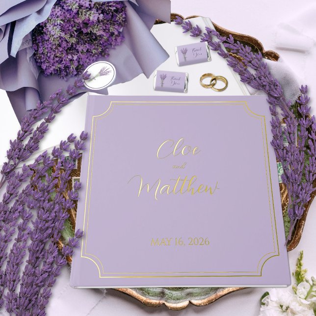 Libro De Visitas Lavanda y Boda clásico de guiones dorados (Subido por el creador)