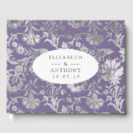 Libro De Visitas Lavanda y Boda floral plateado