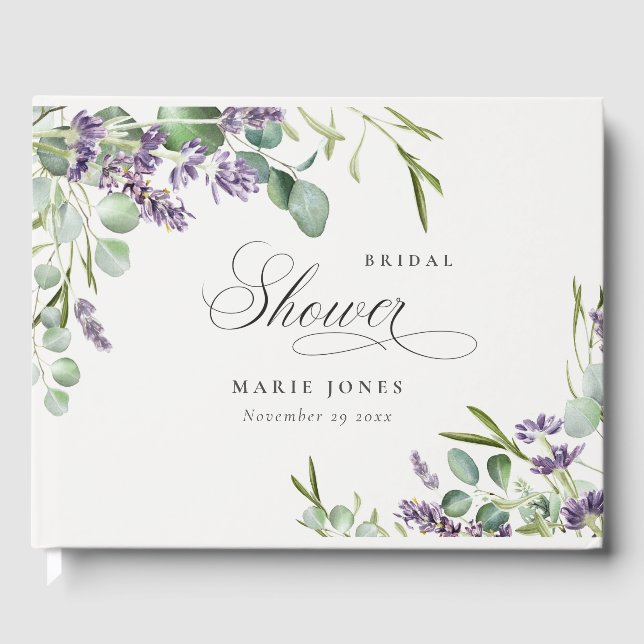 Libro De Visitas Lavender Eucalyptus Leafy Foliage Bridal Shower (Anverso)