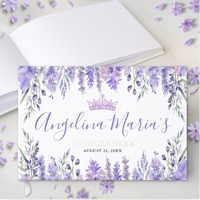Libro De Visitas Lavender Floral Purple Quinceanera (Lavender Floral Purple Quinceanera Foil Guest Book)