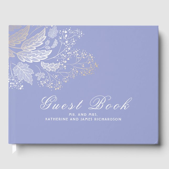 Libro De Visitas Lavender Foliage Purple y Gold Elegante Boda (Anverso)