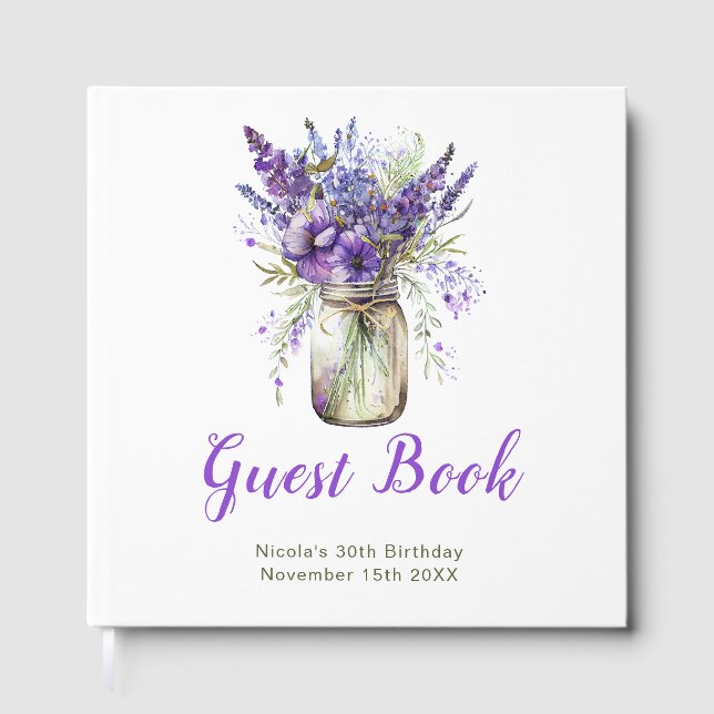 Libro De Visitas Lavender Mason Jar Birthday Party (Anverso)