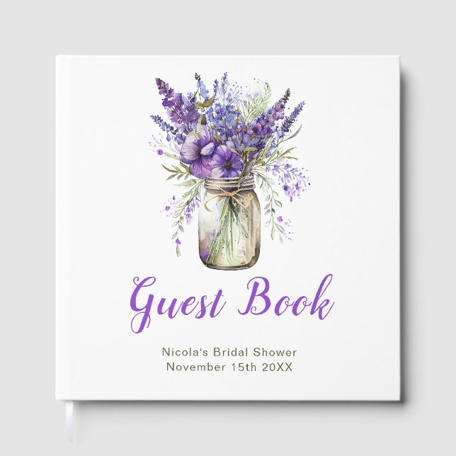 Libro De Visitas Lavender Mason Jar Bridal Shower (Anverso)
