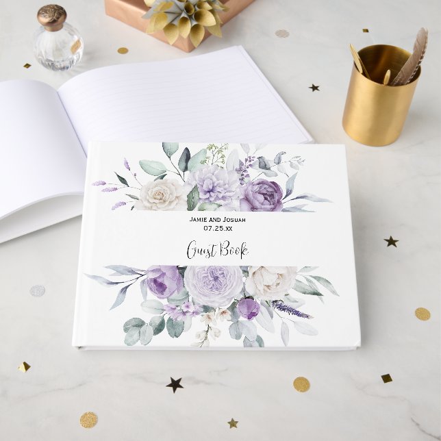 Libro De Visitas Lavender Peonies y Boda de rosas blancas (Anverso Abierto)