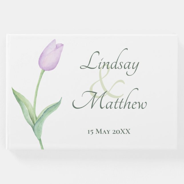 Libro De Visitas Lavender Tulip Solo Boda moderno (Anverso)