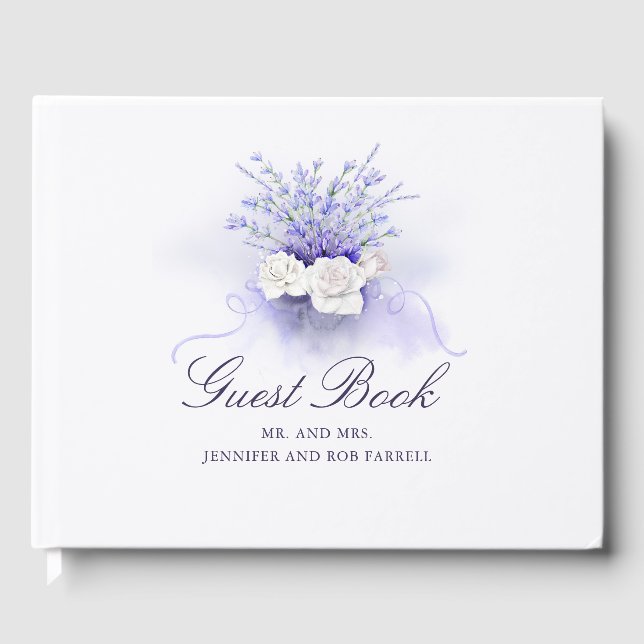 Libro De Visitas Lavenders Elegante Boda acuático (Anverso)