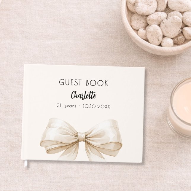 Libro De Visitas Lazo de cumpleaños de crema beige (Subido por el creador)