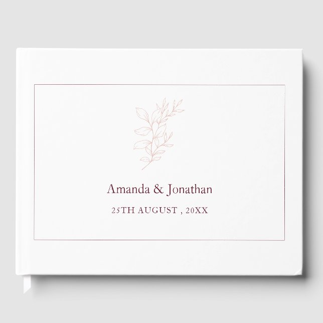 Libro De Visitas Leaf blanco limpio y rosa simple | Boda moderno (Anverso)