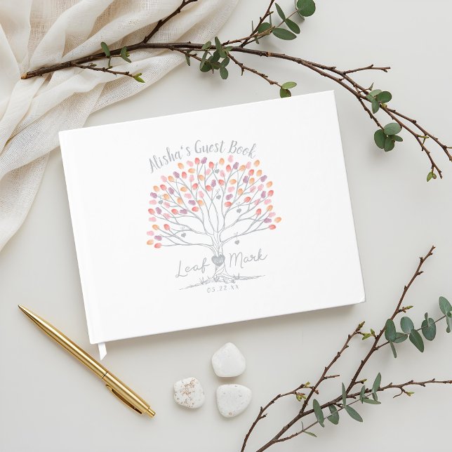 Libro De Visitas Leaf Your Mark Coral & Purple Fingprint Tree (Leaf Your Mark Coral & Purple Fingerprint Tree Guest Book)