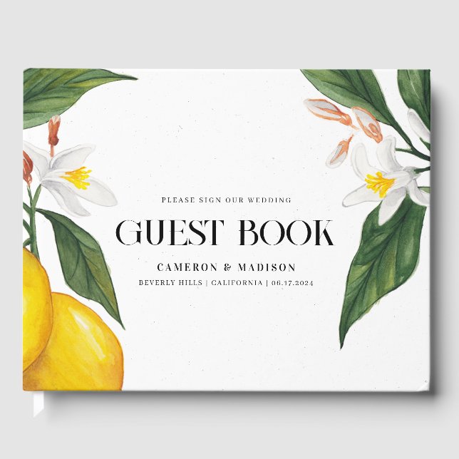 Libro De Visitas Lemon White Flower Watercolor Boda (Anverso)