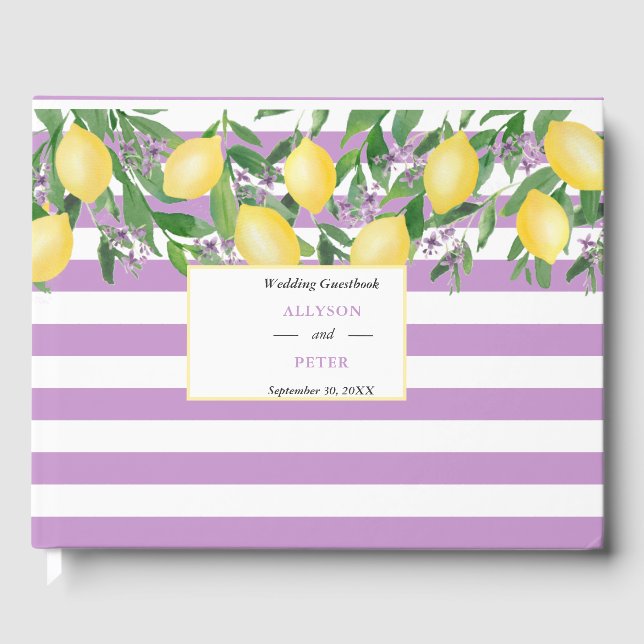 Libro De Visitas Lemones De Acuarela Y Boda De Lavanda (Anverso)