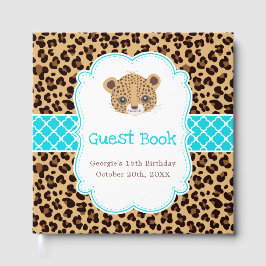 Libro De Visitas Leopard Print Blue Quatrefoil Birthday Party