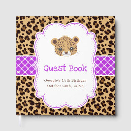 Libro De Visitas Leopard Print Purple Quatrefoil Birthday Party 