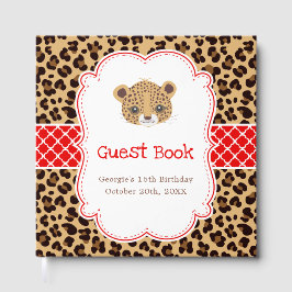 Libro De Visitas Leopard Print Red Quatrefoil Birthday Party
