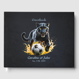 Libro De Visitas Leopardo negro jugando con un fútbol.