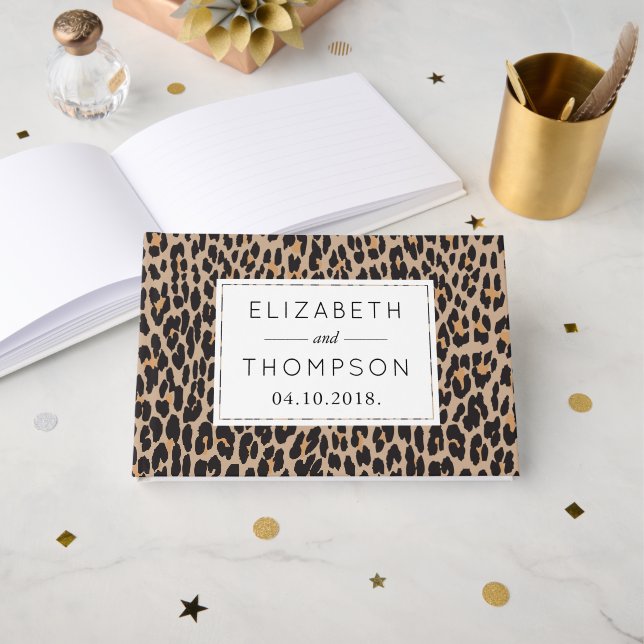 Libro De Visitas Leopardo Print, Spots, Brown Leopard, Boda (Anverso Abierto)