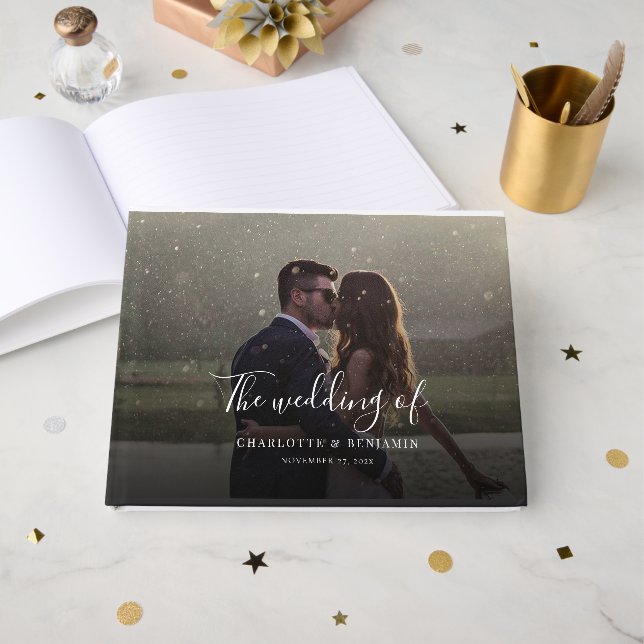 Libro De Visitas Letra Moderna a Mano Foto Boda (Anverso Abierto)