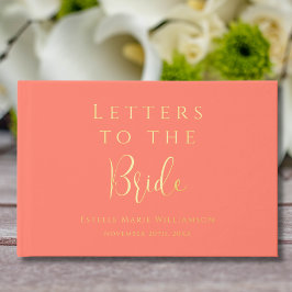 Libro De Visitas Letras de oro rosadas de coral de texto personaliz