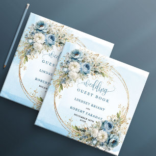 Libro De Visitas Letrero de bienvenida de boda dorado con flores az