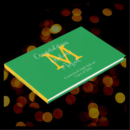 Libro De Visitas Letrero de Monograma de Graduación Verde Dorado y