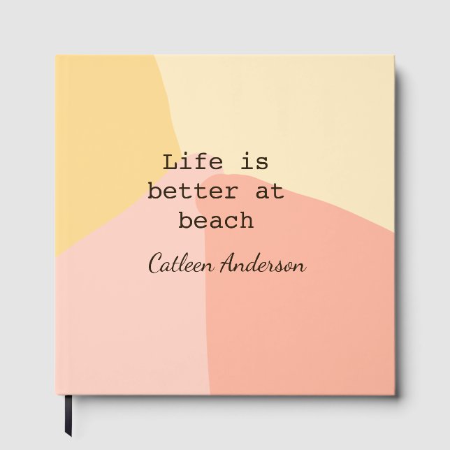 Libro De Visitas Life is better at beach yellow orange boho rustic  (Anverso)