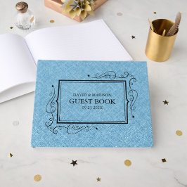 Libro De Visitas Ligero Blue Faux Linen Black Frame Guest Book