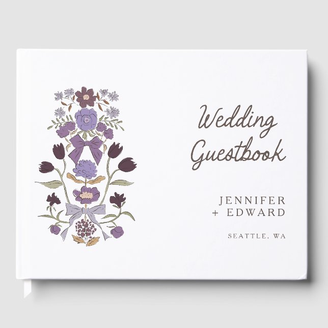 Libro De Visitas Lilac Bows & Blossoms Boda Floral (Anverso)