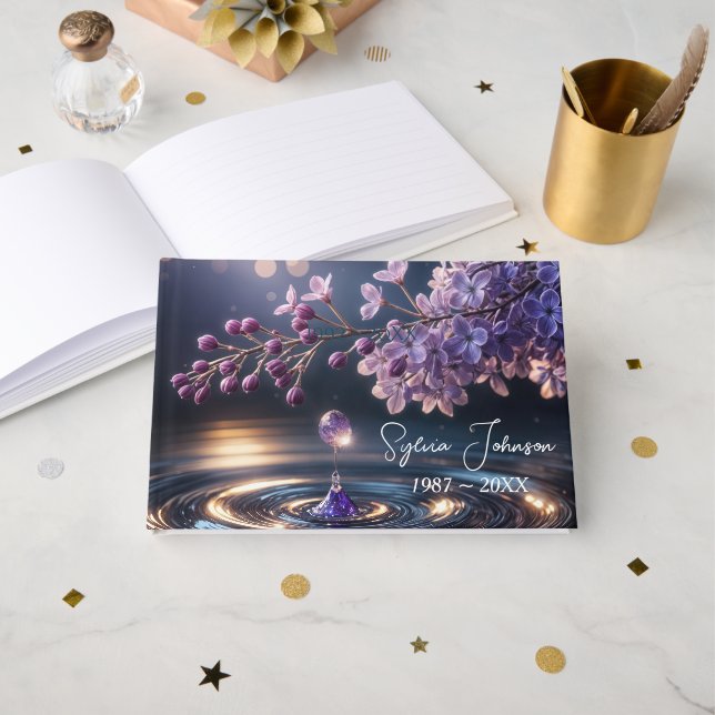 Libro De Visitas Lilac Dewdrop For Memorial Service (Anverso Abierto)