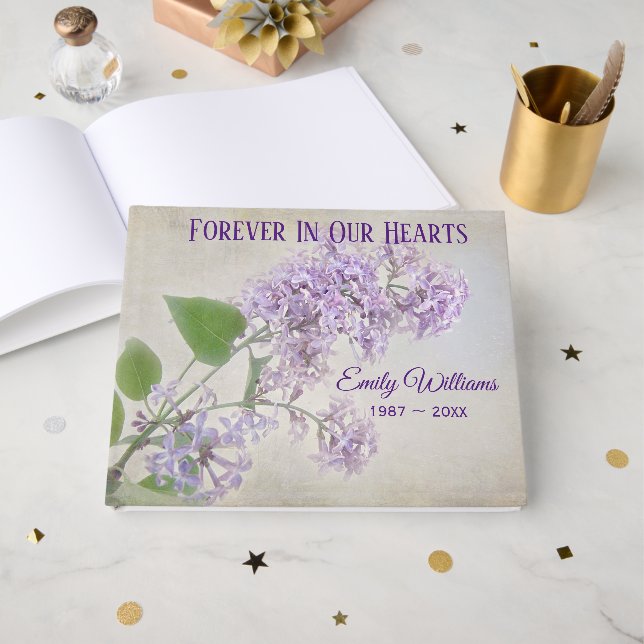 Libro De Visitas Lilac Flowers For Memorial Service (Anverso Abierto)