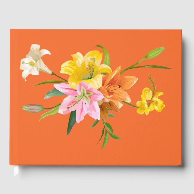 Libro De Visitas Lilies florales Boda Naranja de flores amarillo ro (Anverso)