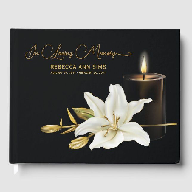 Libro De Visitas Lily Candle Funeral Guest Book (Anverso)