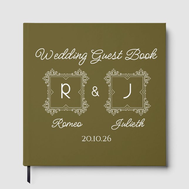 Libro De Visitas Lime Baroque Monogram Wedding Guest Book (Anverso)