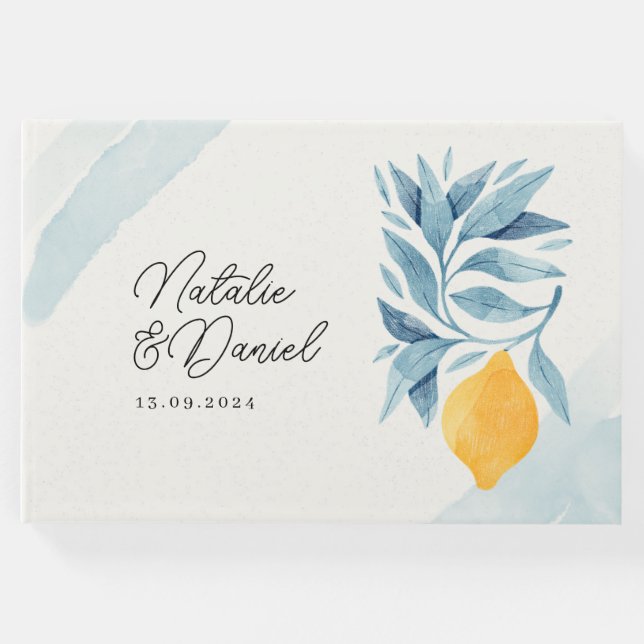 Libro De Visitas Limón con hojas azules ilustración botánica (Anverso)