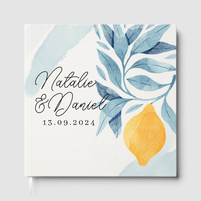 Libro De Visitas Limón con hojas azules ilustracion botánico (Anverso)