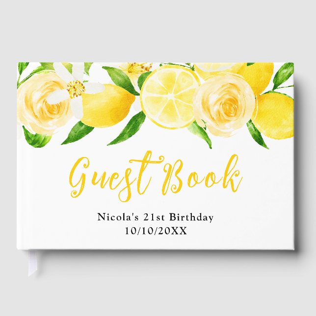Libro De Visitas Limones y Flores con Follaje Cumpleaños (Anverso)