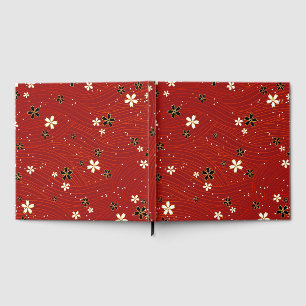 Libro De Visitas Líneas onduladas, adornadas con flores blancas y n