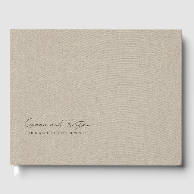 Libro De Visitas Lino Falso Gris Plateado Personalizado Moderno (Anverso)