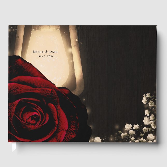 Libro De Visitas Linterna de brillo rústico rosas rojas florales bo (Anverso)