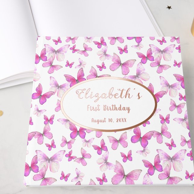 Libro De Visitas Little Butterfly 1st Birthday Pink Girl Rose Gold (Subido por el creador)
