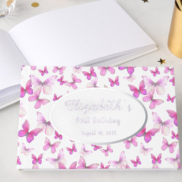 Libro De Visitas Little Butterfly 1st Birthday Pink Girl Silver