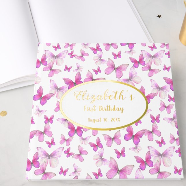Libro De Visitas Little Butterfly First Birthday Pink Girl Gold (Subido por el creador)