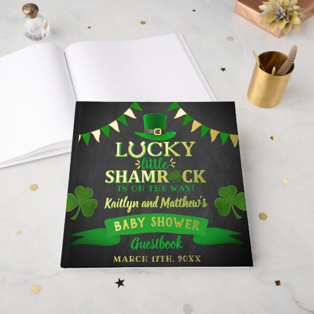 Libro De Visitas Little Shamrock St. Patrick's Day Baby Shower (Anverso Abierto)