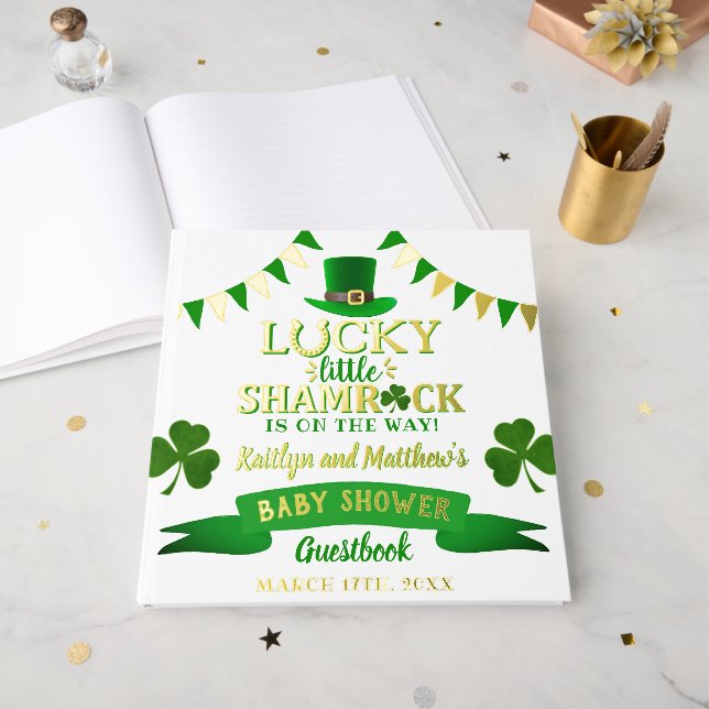 Libro De Visitas Little Shamrock St. Patrick's Day Baby Shower (Anverso Abierto)
