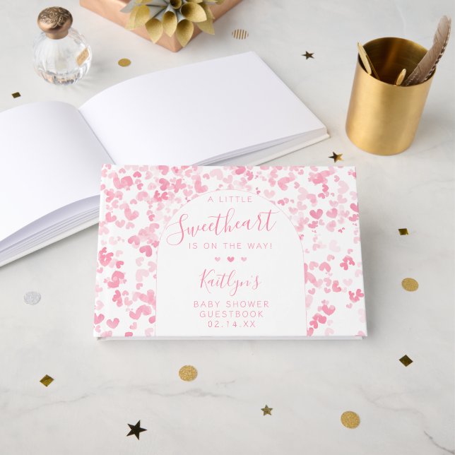 Libro De Visitas Little Sweetheart Valentine's Day Baby Shower (Anverso Abierto)