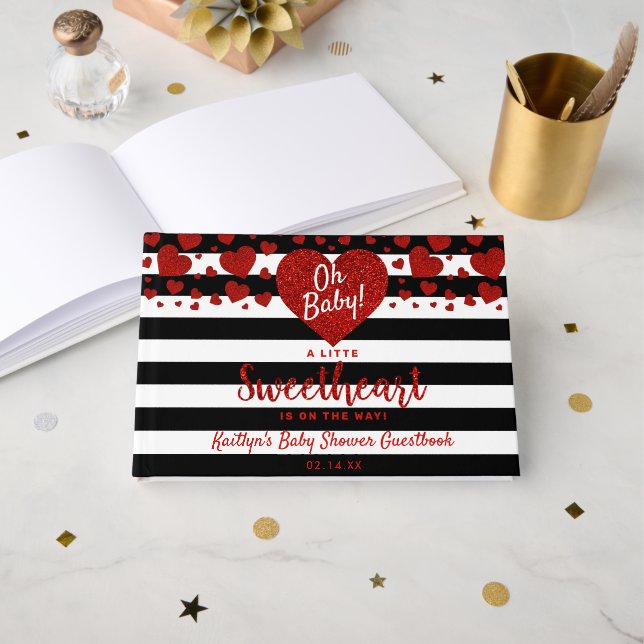 Libro De Visitas Little Sweetheart Valentine's Day Baby Shower (Anverso Abierto)