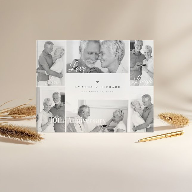 Libro De Visitas Live, Love, Lauder Aniversario de la foto en blanc (Live, Love, Laugh Black & White Photo Anniversary Guest Book)