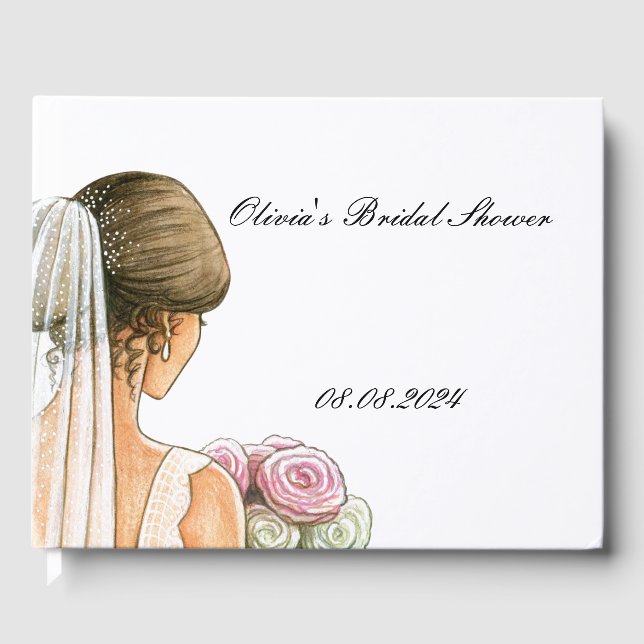 Libro De Visitas Lluvia de boda floral rosa (Anverso)