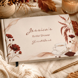 Libro De Visitas Lluvia de Boda Rústica de Otoño con Mocha Café Cho