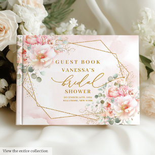 Libro De Visitas Lluvia de Novia con Marco Floral Dorado Rosado Boh