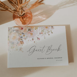 Libro De Visitas Lluvia de Novia Floral Rosa Melocotón Romántico